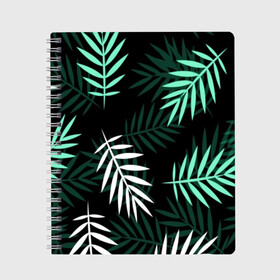 Тетрадь с принтом Листья пальмы в Санкт-Петербурге, 100% бумага | 48 листов, плотность листов — 60 г/м2, плотность картонной обложки — 250 г/м2. Листы скреплены сбоку удобной пружинной спиралью. Уголки страниц и обложки скругленные. Цвет линий — светло-серый
 | Тематика изображения на принте: 3d | green | leaves | magic | pattern | tekstura | white | белые | зеленые | листья | текстура | узор