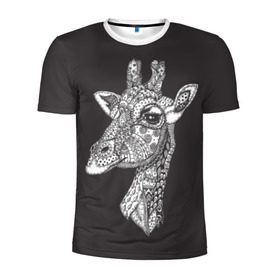 Мужская футболка 3D спортивная с принтом Жираф в Санкт-Петербурге, 100% полиэстер с улучшенными характеристиками | приталенный силуэт, круглая горловина, широкие плечи, сужается к линии бедра | animal | black | drawing | ethnic | eyes | giraffe | look | muzzle | pattern | safari | white | zendudl | белый | взгляд | глаза | животное | жираф | зендудл | рисунок | сафари | узор | черный | этнический