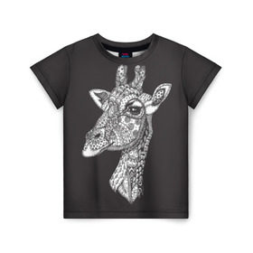 Детская футболка 3D с принтом Жираф в Санкт-Петербурге, 100% гипоаллергенный полиэфир | прямой крой, круглый вырез горловины, длина до линии бедер, чуть спущенное плечо, ткань немного тянется | animal | black | drawing | ethnic | eyes | giraffe | look | muzzle | pattern | safari | white | zendudl | белый | взгляд | глаза | животное | жираф | зендудл | рисунок | сафари | узор | черный | этнический