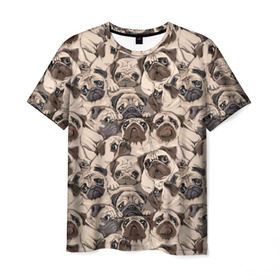 Мужская футболка 3D с принтом Мопсы в Санкт-Петербурге, 100% полиэфир | прямой крой, круглый вырез горловины, длина до линии бедер | animal | attractive face | breed | cute | dog | eyes | funny | look | pug | puppy | взгляд | глаза | животное | забавный | милый | мопс | порода | собака | щенок