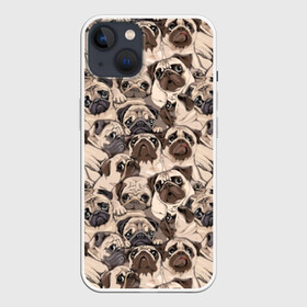 Чехол для iPhone 13 с принтом Мопсы в Санкт-Петербурге,  |  | Тематика изображения на принте: animal | attractive face | breed | cute | dog | eyes | funny | look | pug | puppy | взгляд | глаза | животное | забавный | милый | мопс | порода | собака | щенок