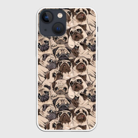 Чехол для iPhone 13 mini с принтом Мопсы в Санкт-Петербурге,  |  | Тематика изображения на принте: animal | attractive face | breed | cute | dog | eyes | funny | look | pug | puppy | взгляд | глаза | животное | забавный | милый | мопс | порода | собака | щенок