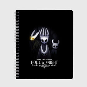 Тетрадь с принтом Hollow Knight в Санкт-Петербурге, 100% бумага | 48 листов, плотность листов — 60 г/м2, плотность картонной обложки — 250 г/м2. Листы скреплены сбоку удобной пружинной спиралью. Уголки страниц и обложки скругленные. Цвет линий — светло-серый
 | Тематика изображения на принте: hollow knight | детская | для детей | игра | компьютерная игра | королевство | рыцарь | темный рыцарь | холлов кнайт | экшен