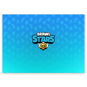 Поздравительная открытка с принтом Brawl Stars. в Санкт-Петербурге, 100% бумага | плотность бумаги 280 г/м2, матовая, на обратной стороне линовка и место для марки
 | Тематика изображения на принте: 3d | blue | brawl stars | moba | pattern | абстракция | бравл старс | геометрия | жанр | игра | лого | логотип | надпись | паттерн | синий | текстура