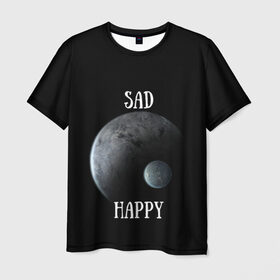 Мужская футболка 3D с принтом Sad Happy в Санкт-Петербурге, 100% полиэфир | прямой крой, круглый вырез горловины, длина до линии бедер | jesus | rap | грустный | джизус | джизус возрождение | джизус рэпер | джизус ты ювелир | мерч | музыка | реп | рэп | счастливый