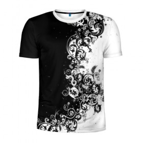 Мужская футболка 3D спортивная с принтом Черно-белый узор. в Санкт-Петербурге, 100% полиэстер с улучшенными характеристиками | приталенный силуэт, круглая горловина, широкие плечи, сужается к линии бедра | 3d | bkack whate | листья | текстура | узор | черно белое