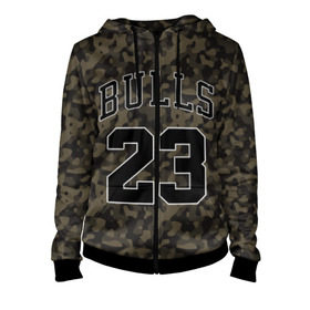 Женская толстовка 3D на молнии с принтом Chicago Bulls 23 Camo в Санкт-Петербурге, 100% полиэстер | длина до линии бедра, манжеты и пояс оформлены мягкой тканевой резинкой, двухслойный капюшон со шнурком для регулировки, спереди молния, по бокам два кармана | Тематика изображения на принте: bulls | camo | chicago | chicago bulls | nba | баскетбол | буллз | камуфляж | нба | спорт | хаки | чикаго | чикаго буллз