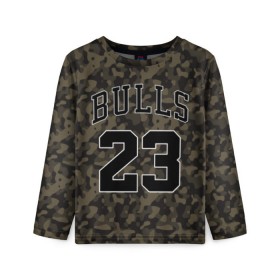 Детский лонгслив 3D с принтом Chicago Bulls 23 Camo в Санкт-Петербурге, 100% полиэстер | длинные рукава, круглый вырез горловины, полуприлегающий силуэт
 | bulls | camo | chicago | chicago bulls | nba | баскетбол | буллз | камуфляж | нба | спорт | хаки | чикаго | чикаго буллз