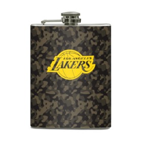 Фляга с принтом Los Angeles Lakers Camo Gold в Санкт-Петербурге, металлический корпус | емкость 0,22 л, размер 125 х 94 мм. Виниловая наклейка запечатывается полностью | 
