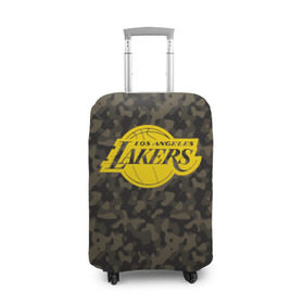 Чехол для чемодана 3D с принтом Los Angeles Lakers Camo Gold в Санкт-Петербурге, 86% полиэфир, 14% спандекс | двустороннее нанесение принта, прорези для ручек и колес | 