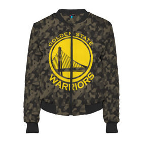 Женский бомбер 3D с принтом Golden State Warriors camo в Санкт-Петербурге, 100% полиэстер | застегивается на молнию, по бокам два кармана без застежек, мягкие манжеты, по низу бомбера и на воротнике — эластичная резинка | Тематика изображения на принте: golden state | golden state warriors | nba | warriors | баскетбол | голден стэйт | голден стэйт уорриорз | камуфляж | нба | спорт | уорриорз camo | хаки