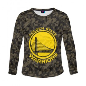 Женский лонгслив 3D с принтом Golden State Warriors camo в Санкт-Петербурге, 100% полиэстер | длинные рукава, круглый вырез горловины, полуприлегающий силуэт | Тематика изображения на принте: golden state | golden state warriors | nba | warriors | баскетбол | голден стэйт | голден стэйт уорриорз | камуфляж | нба | спорт | уорриорз camo | хаки