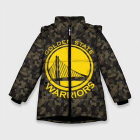 Зимняя куртка для девочек 3D с принтом Golden State Warriors camo в Санкт-Петербурге, ткань верха — 100% полиэстер; подклад — 100% полиэстер, утеплитель — 100% полиэстер. | длина ниже бедра, удлиненная спинка, воротник стойка и отстегивающийся капюшон. Есть боковые карманы с листочкой на кнопках, утяжки по низу изделия и внутренний карман на молнии. 

Предусмотрены светоотражающий принт на спинке, радужный светоотражающий элемент на пуллере молнии и на резинке для утяжки. | Тематика изображения на принте: golden state | golden state warriors | nba | warriors | баскетбол | голден стэйт | голден стэйт уорриорз | камуфляж | нба | спорт | уорриорз camo | хаки