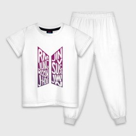 Детская пижама хлопок с принтом BTS (Имена). в Санкт-Петербурге, 100% хлопок |  брюки и футболка прямого кроя, без карманов, на брюках мягкая резинка на поясе и по низу штанин
 | 2019 | bts | j hope | jimin | jin | jungkook | k pop | new | rm | suga | v | бтс | имена | лого | логотип | музыка | надпись | хлопок | эмблема