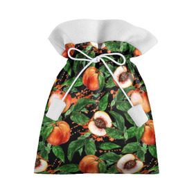 Подарочный 3D мешок с принтом Персики в Санкт-Петербурге, 100% полиэстер | Размер: 29*39 см | аромат | зелень | лето | листья | персик | плоды | сад | сочный | спелый | фрукты | цветы