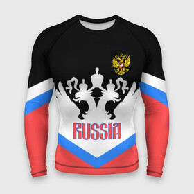 Мужской рашгард 3D с принтом HOCKEY RUSSIA в Санкт-Петербурге,  |  | hockey | russia | sport | герб | надписи | россия | сборная хоккея | символика | спорт | спортсмен | триколор | форма | хоккей | чемпионат | я русский