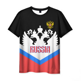 Мужская футболка 3D с принтом HOCKEY RUSSIA в Санкт-Петербурге, 100% полиэфир | прямой крой, круглый вырез горловины, длина до линии бедер | hockey | russia | sport | герб | надписи | россия | сборная хоккея | символика | спорт | спортсмен | триколор | форма | хоккей | чемпионат | я русский