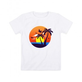 Детская футболка хлопок с принтом Пляжный закат в Санкт-Петербурге, 100% хлопок | круглый вырез горловины, полуприлегающий силуэт, длина до линии бедер | 