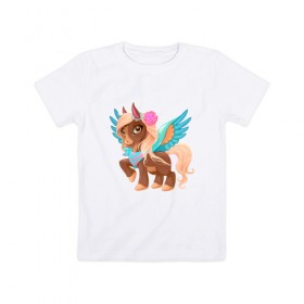 Детская футболка хлопок с принтом Принцесса единорог в Санкт-Петербурге, 100% хлопок | круглый вырез горловины, полуприлегающий силуэт, длина до линии бедер | pony | грива | девочка | единорог | конь | копыта | красивая | лошадка | лошадь | милая | пони | природа закат | радуга