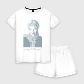 Женская пижама с шортиками хлопок с принтом Дэвид Боуи в Санкт-Петербурге, 100% хлопок | футболка прямого кроя, шорты свободные с широкой мягкой резинкой | автор | актёр | британский | звукорежиссёр | песен | продюсер | рок певец | художник