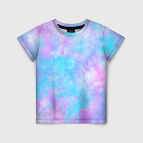 Детская футболка 3D с принтом Мрамор Tie Dye в Санкт-Петербурге, 100% гипоаллергенный полиэфир | прямой крой, круглый вырез горловины, длина до линии бедер, чуть спущенное плечо, ткань немного тянется | tie dye | летняя футболка | розовый | синий | тай дай | фиолетовый | яркая футболка