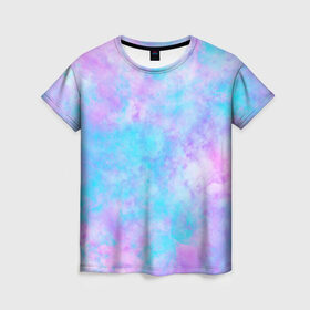 Женская футболка 3D с принтом Мрамор Tie Dye в Санкт-Петербурге, 100% полиэфир ( синтетическое хлопкоподобное полотно) | прямой крой, круглый вырез горловины, длина до линии бедер | tie dye | летняя футболка | розовый | синий | тай дай | фиолетовый | яркая футболка