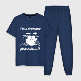 Мужская пижама хлопок с принтом Я барабанщик, так что кричите! в Санкт-Петербурге, 100% хлопок | брюки и футболка прямого кроя, без карманов, на брюках мягкая резинка на поясе и по низу штанин
 | drum | drummer | барабан | барабанщик | барабаны