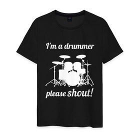 Мужская футболка хлопок с принтом Я барабанщик, так что кричите! в Санкт-Петербурге, 100% хлопок | прямой крой, круглый вырез горловины, длина до линии бедер, слегка спущенное плечо. | drum | drummer | барабан | барабанщик | барабаны