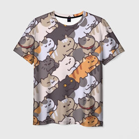 Мужская футболка 3D с принтом Котомания в Санкт-Петербурге, 100% полиэфир | прямой крой, круглый вырез горловины, длина до линии бедер | кот | котики | котяра | кошка | милый | паттерн | прикольный | пушистик | рыжий | смешной
