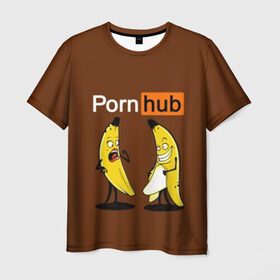 Мужская футболка 3D с принтом PORN HUB в Санкт-Петербурге, 100% полиэфир | прямой крой, круглый вырез горловины, длина до линии бедер | бананы | логотип | пошлое