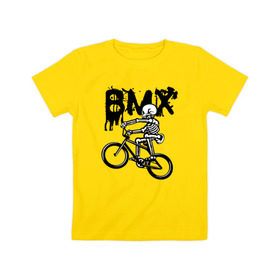 Детская футболка хлопок с принтом BMX в Санкт-Петербурге, 100% хлопок | круглый вырез горловины, полуприлегающий силуэт, длина до линии бедер | bike | bmx | bones | extreme | skeleton | skull | sport | велосипед | скелет | спорт | череп | экстрим