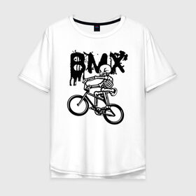 Мужская футболка хлопок Oversize с принтом BMX в Санкт-Петербурге, 100% хлопок | свободный крой, круглый ворот, “спинка” длиннее передней части | bike | bmx | bones | extreme | skeleton | skull | sport | велосипед | скелет | спорт | череп | экстрим