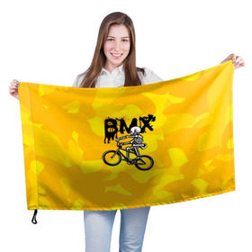 Флаг 3D с принтом BMX в Санкт-Петербурге, 100% полиэстер | плотность ткани — 95 г/м2, размер — 67 х 109 см. Принт наносится с одной стороны | bike | bmx | bones | extreme | skeleton | skull | sport | велосипед | скелет | спорт | череп | экстрим