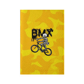 Обложка для паспорта матовая кожа с принтом BMX в Санкт-Петербурге, натуральная матовая кожа | размер 19,3 х 13,7 см; прозрачные пластиковые крепления | bike | bmx | bones | extreme | skeleton | skull | sport | велосипед | скелет | спорт | череп | экстрим