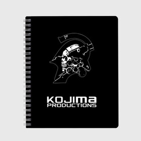 Тетрадь с принтом KOJIMA PRODUCTIONS в Санкт-Петербурге, 100% бумага | 48 листов, плотность листов — 60 г/м2, плотность картонной обложки — 250 г/м2. Листы скреплены сбоку удобной пружинной спиралью. Уголки страниц и обложки скругленные. Цвет линий — светло-серый
 | Тематика изображения на принте: bag | bridges | death stranding | fragile express | games | kojima | kojima productions | logo | ludens | игры | кодзима | лого | люденс | рюкзак | рюкзак death stranding