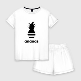 Женская пижама с шортиками хлопок с принтом Ананас в Санкт-Петербурге, 100% хлопок | футболка прямого кроя, шорты свободные с широкой мягкой резинкой | абибос | адидас | ананас
