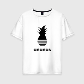 Женская футболка хлопок Oversize с принтом Ананас в Санкт-Петербурге, 100% хлопок | свободный крой, круглый ворот, спущенный рукав, длина до линии бедер
 | абибос | адидас | ананас