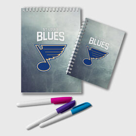 Блокнот с принтом St Louis Blues в Санкт-Петербурге, 100% бумага | 48 листов, плотность листов — 60 г/м2, плотность картонной обложки — 250 г/м2. Листы скреплены удобной пружинной спиралью. Цвет линий — светло-серый
 | Тематика изображения на принте: nhl | st. louis blues | блюз | нхл | сент луиз | сент луис | сент луис блюз | тарасенко | хоккей | шайба