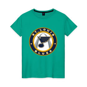 Женская футболка хлопок с принтом St. Louis Blues alt. в Санкт-Петербурге, 100% хлопок | прямой крой, круглый вырез горловины, длина до линии бедер, слегка спущенное плечо | nhl | st. louis blues | блюз | нхл | сент луиз | сент луис | сент луис блюз | тарасенко | хоккей | шайба