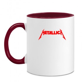 Кружка двухцветная с принтом METALLICA RED LOGO в Санкт-Петербурге, керамика | объем — 330 мл, диаметр — 80 мм. Цветная ручка и кайма сверху, в некоторых цветах — вся внутренняя часть | Тематика изображения на принте: matters metallica | music | nothing else | rock | trash metal | группа | музыка | музыканты | рок | трэш металл