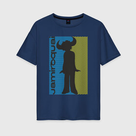 Женская футболка хлопок Oversize с принтом Jamiroquai в Санкт-Петербурге, 100% хлопок | свободный крой, круглый ворот, спущенный рукав, длина до линии бедер
 | британская | группа | джей кей | диско | современный ритм н блюз | стюарт зендер | тоби смит | фанк | эйсид джаз