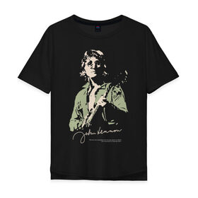 Мужская футболка хлопок Oversize с принтом Джон Леннон в Санкт-Петербурге, 100% хлопок | свободный крой, круглый ворот, “спинка” длиннее передней части | активист | бас гитара | британский | гитара | губная гармоника | клавишные | композитор | музыкант | певец | писатель | поэт | рок | художник