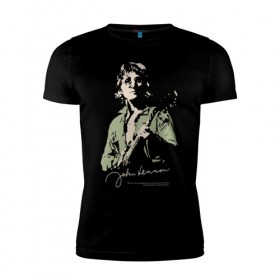 Мужская футболка премиум с принтом Джон Леннон в Санкт-Петербурге, 92% хлопок, 8% лайкра | приталенный силуэт, круглый вырез ворота, длина до линии бедра, короткий рукав | активист | бас гитара | британский | гитара | губная гармоника | клавишные | композитор | музыкант | певец | писатель | поэт | рок | художник