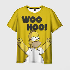Мужская футболка 3D с принтом HOMER - WOO HOO! в Санкт-Петербурге, 100% полиэфир | прямой крой, круглый вырез горловины, длина до линии бедер | bart | homer | lisa | the simpsons | барт | гомер | лиза | мэгги | симпсоны