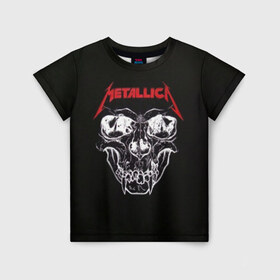 Детская футболка 3D с принтом Metallica в Санкт-Петербурге, 100% гипоаллергенный полиэфир | прямой крой, круглый вырез горловины, длина до линии бедер, чуть спущенное плечо, ткань немного тянется | metallica | rock | атрибутика | группа | джеймс хетфилд | концерт | мерч | метал | металика | металлика | музыка | музыкант | рок | рок группа | рок музыка | рокер | тур | череп