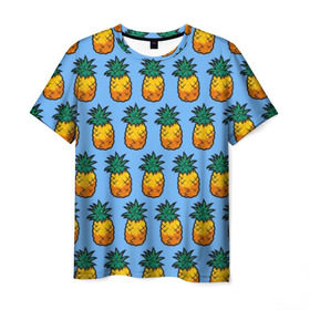Мужская футболка 3D с принтом Ананасы (Лето) в Санкт-Петербурге, 100% полиэфир | прямой крой, круглый вырез горловины, длина до линии бедер | ананас | лето | море | пальмы