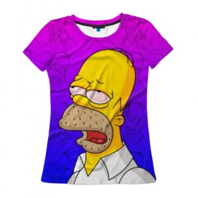 Женская футболка 3D с принтом Уставший Гомер в Санкт-Петербурге, 100% полиэфир ( синтетическое хлопкоподобное полотно) | прямой крой, круглый вырез горловины, длина до линии бедер | bart | gomer | simpson | simpsons | барт | гомер | лиза | симпсоны | усталость