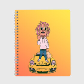 Тетрадь с принтом Lil Pump - Flex Like Ouu в Санкт-Петербурге, 100% бумага | 48 листов, плотность листов — 60 г/м2, плотность картонной обложки — 250 г/м2. Листы скреплены сбоку удобной пружинной спиралью. Уголки страниц и обложки скругленные. Цвет линий — светло-серый
 | Тематика изображения на принте: flex like ouu | gucci | gucci gang | hip hop | lil | lil pump | pump | rap | trap | гучи | гучи гэнг | лил | лил памп | насос | памп | рэп | трэп | хип хоп