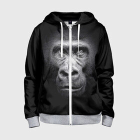 Детская толстовка 3D на молнии с принтом Горилла в Санкт-Петербурге, 100% полиэстер |  манжеты и пояс оформлены широкой мягкой резинкой, двухслойный капюшон со шнурком для регулировки, спереди карманы и застежка-молния
 | animal | black | eyes | fauna | gorilla | gray | look | monkey | muzzle | primate | взгляд | глаза | горилла | животное | обезьяна | примат | серый | фауна | черный
