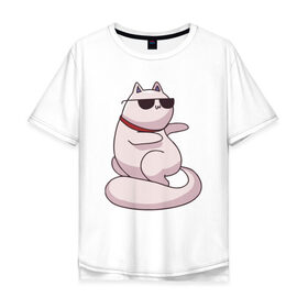 Мужская футболка хлопок Oversize с принтом Крутой кот в Санкт-Петербурге, 100% хлопок | свободный крой, круглый ворот, “спинка” длиннее передней части | кот | котики | котяра | кошка | милый | паттерн | прикольный | пушистик | рыжий | смешной